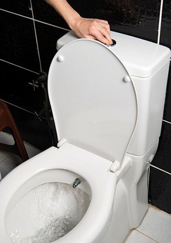 Person flushing a toilet 